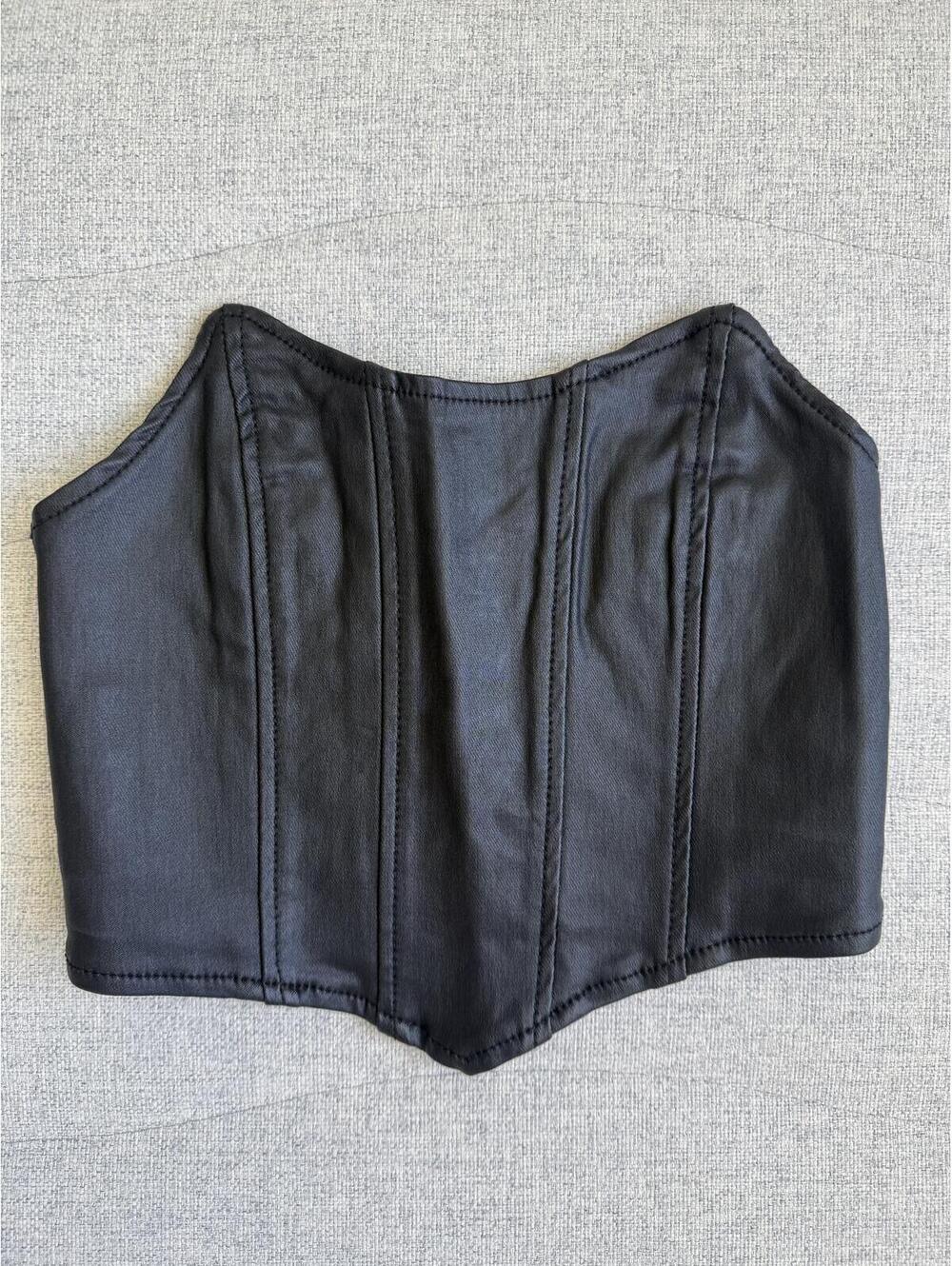Edikted Black Faux Leather Stretch Corset Crop Top | Women's Small